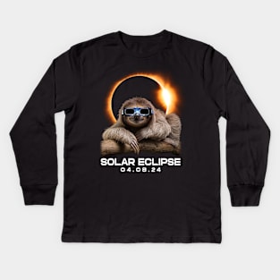 Solar Siesta: Sloth Enjoying the Eclipse Spectacle T-Shirt Design Kids Long Sleeve T-Shirt